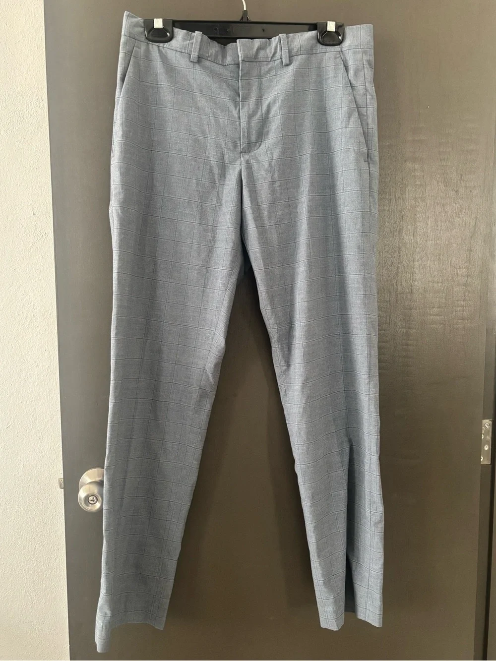 Men's 32x32 Grey Windowpane Dress Pants - Slim fit